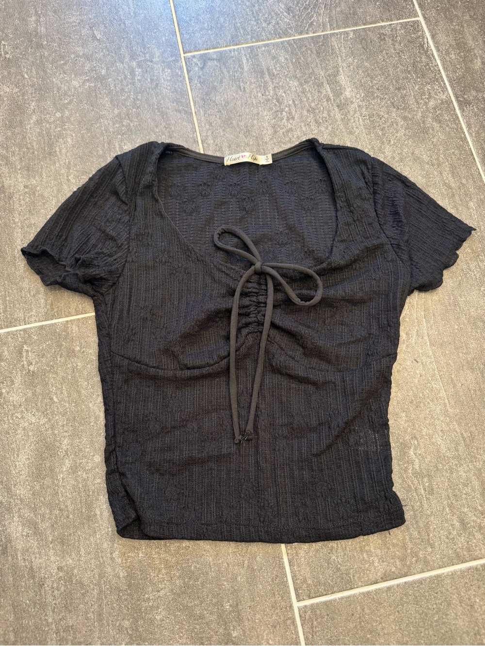 Black Tie-Front Short Sleeve Top